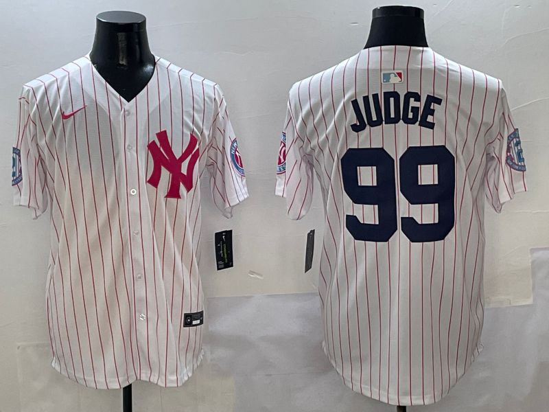 Men New York Yankees #99 Judge White Stripe Jointly Name Nike 2025 MLB Jersey style 1